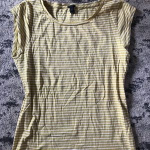 J Crew yellow and white striped cap sleeve tee